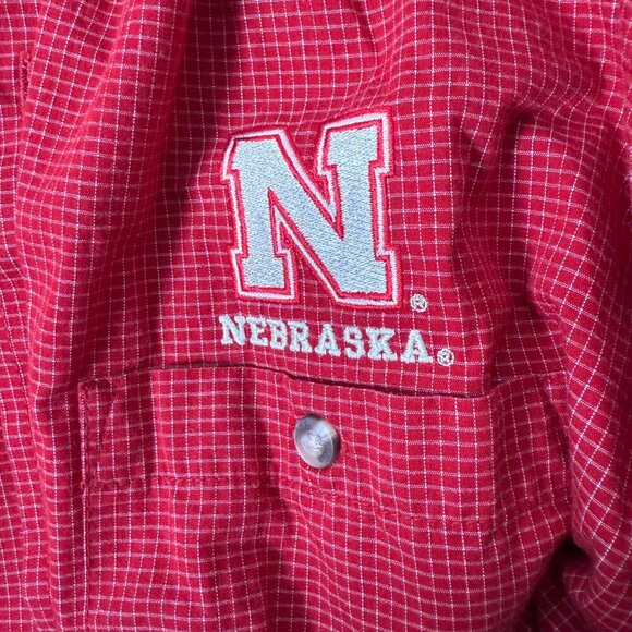 Nebraska Antigua Long Sleeve Button Up Shirt Red & White Nebraska Logo Sz Large - Picture 6 of 6